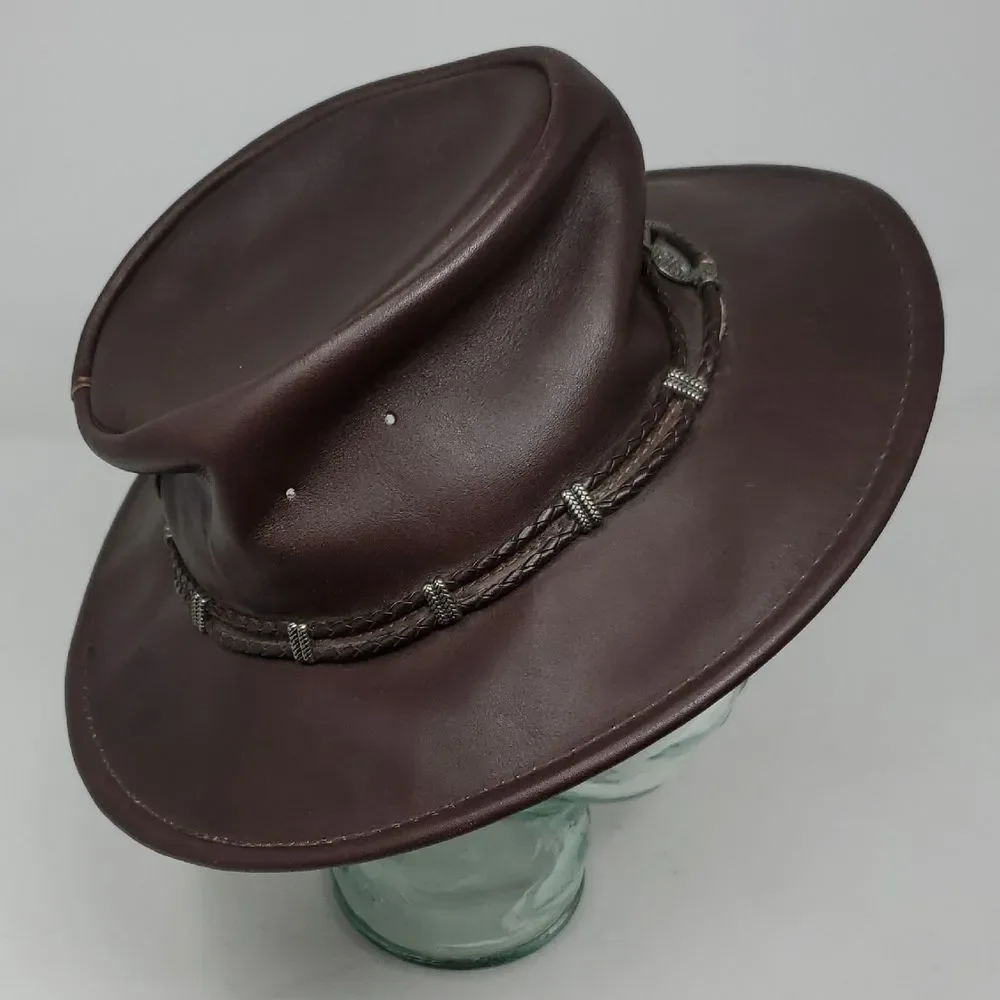 Minnetonka Brown Leather Hat with Silver Accents